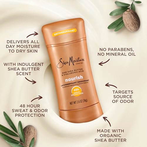 SheaMoisture Antiperspirant Deodorant Stick, 2.6 oz (Pack of 2) - Moisturizing Raw Shea Butter & Hyaluronic Acid for 48HR Protection
