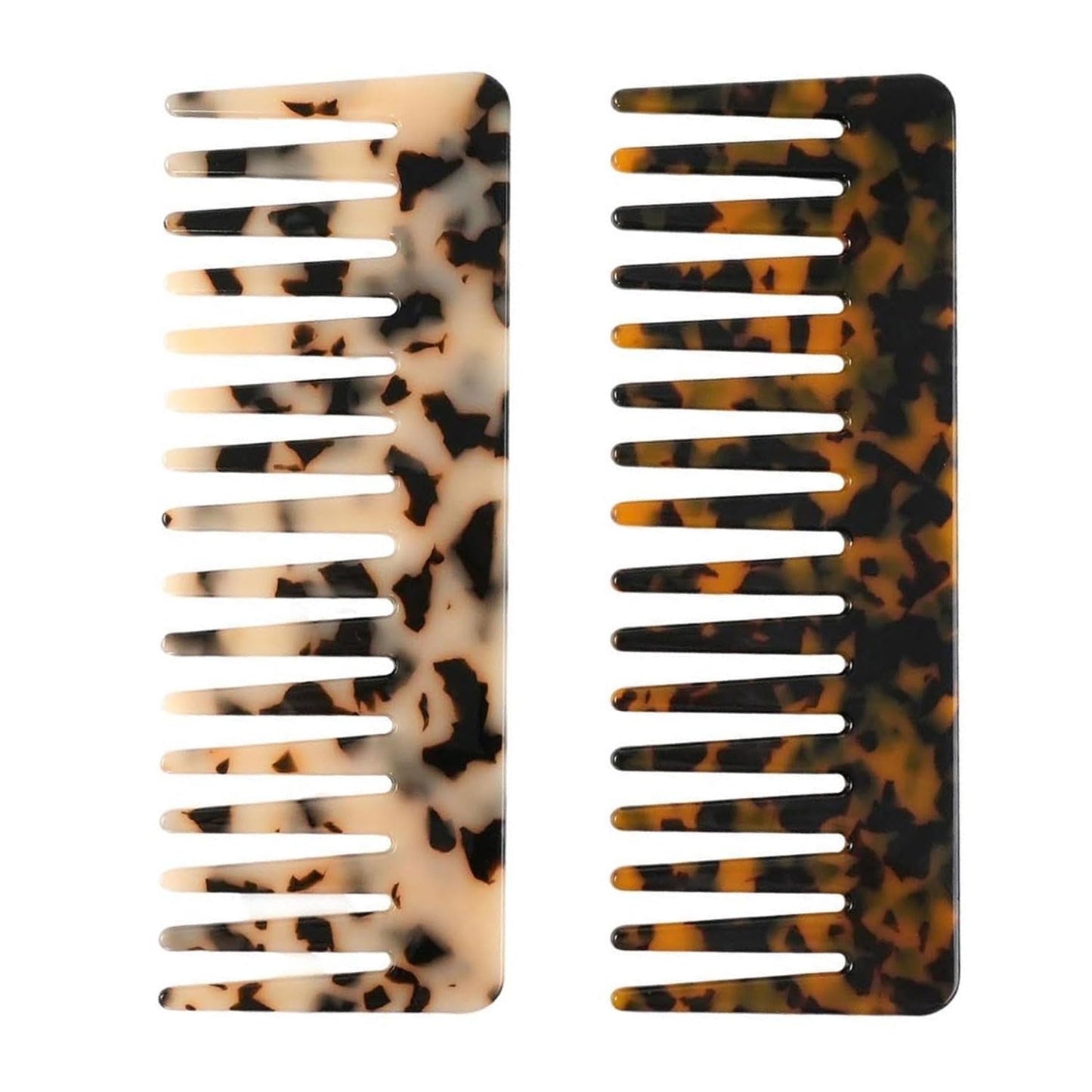Hair Detangling Comb Set - Wide Tooth Cellulose Combs for Thick, Curly, Wavy Hair | 2 Pack in Tortoise Shell & Ivory