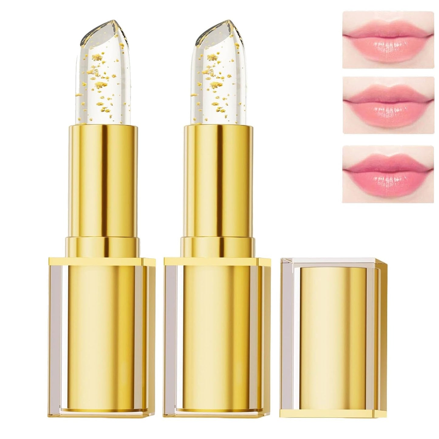 retigazo 2PCS Transferproof Color Changing Lipstick, Color Changing Lipstick Gold Foil for Women Long Lasting Moisturizing Glossy Shine Lip Gloss, Deep Nourishment