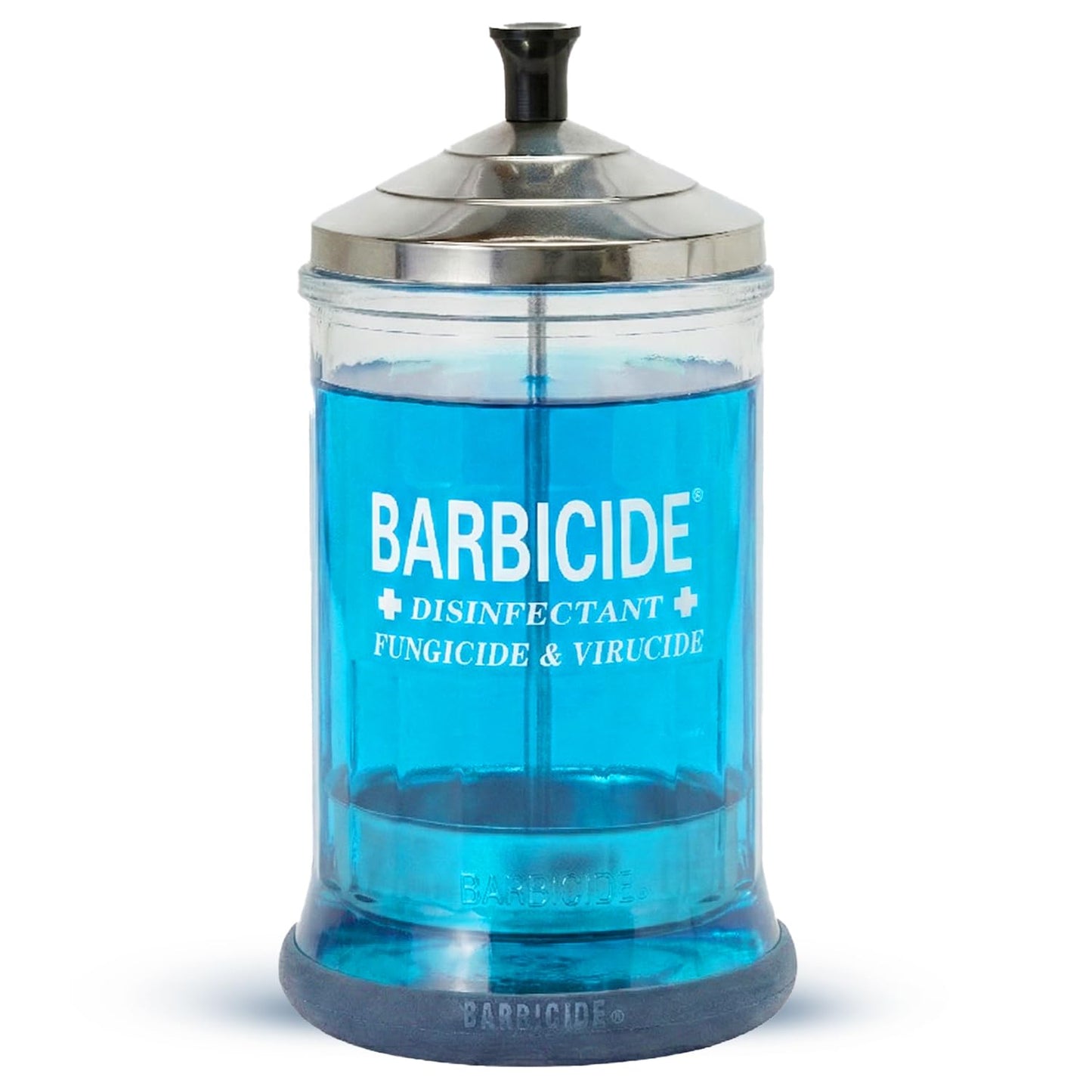 BARBICIDE Disinfectant Jar – Durable Glass Immersion Container with Stainless Steel Lid and Tray – Professional Tool Sanitizer for Combs, Brushes, Nail Tools & Implements - (MidSize - 21 Fl Oz)