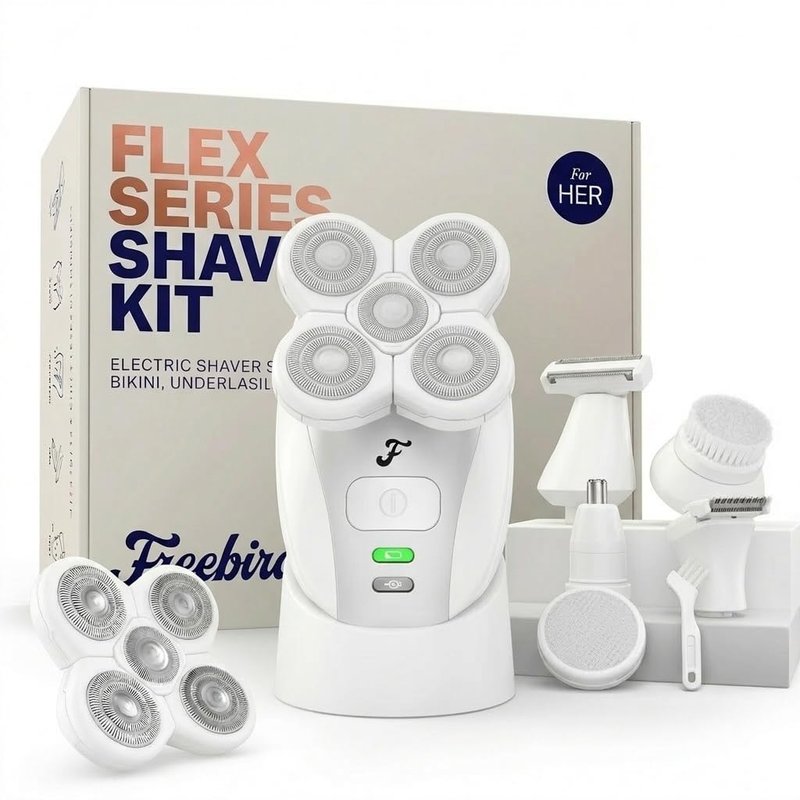 Freebird FlexSeries Electric Razor for Women - Silk Smooth Legs, Body Hair, & Pubic Shaver - for Private Area, Sensitive Skin, Bikini Trimmer (Shaver Kit + Replacement Blade + Charging Dock)