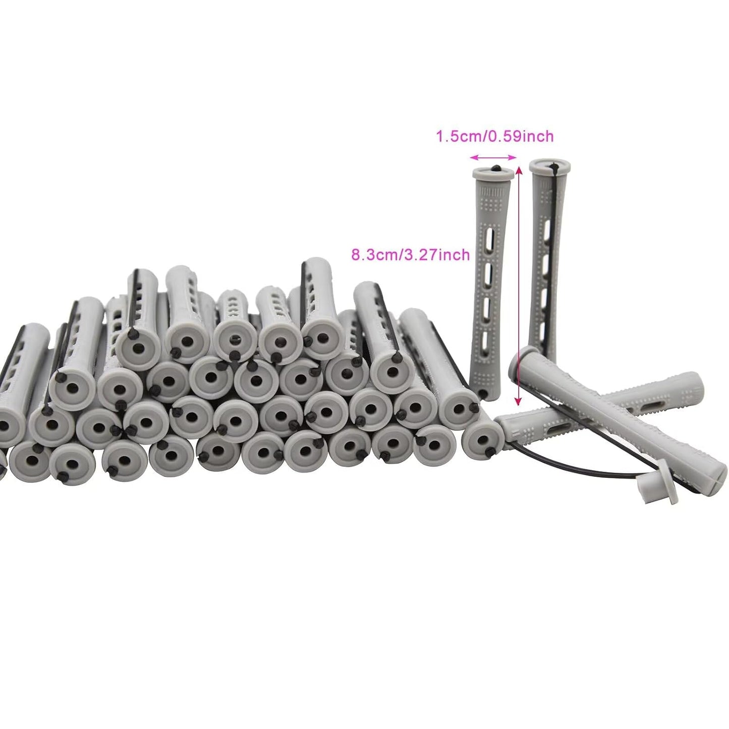40PCS Perm Rods - Heatless Non-Slip Hair Rollers for Short & Long Hair | 0.59 Inch Grey DIY Hairdressing Tools