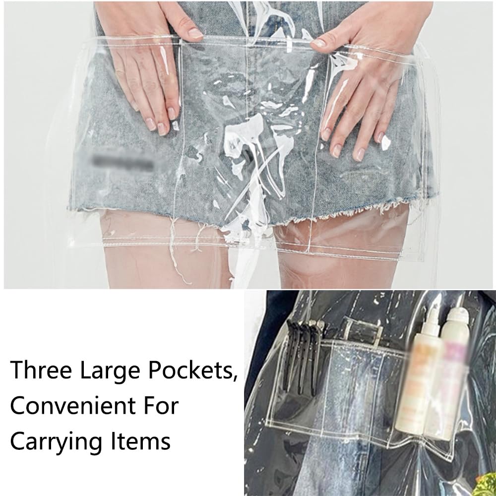 Farady Transparent Clear Apron for Hair Stylist Beauty Salon with 3 Pockets Cross Back Adjustable Shoulder Strap TPU Waterproof Barber Work Apron 60cm/23.6''Long