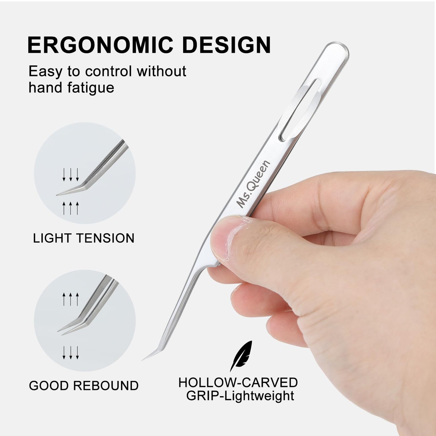 Ms.Queen Lash Tweezers for Eyelash Extensions,Professional Fine Tip 45 Degree Lash Tweezers for Volume Lash Extensions