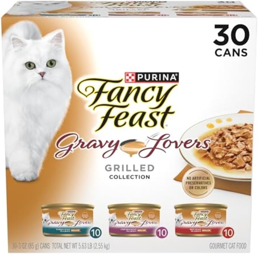 Purina Fancy Feast Gravy Lovers Wet Cat Food Variety Pack | Poultry & Beef, 30 Cans, 3 oz Each