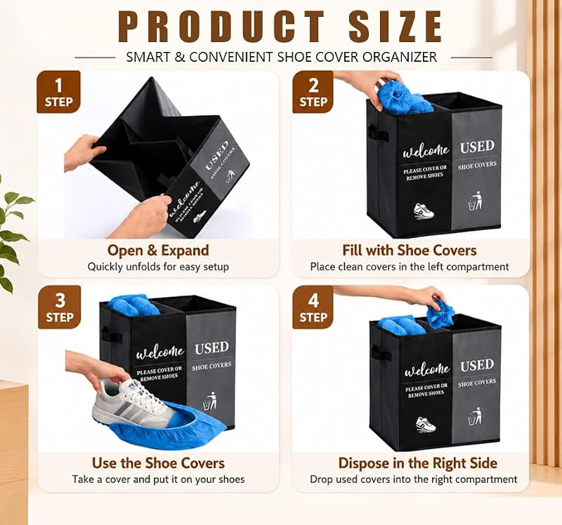 Foldable Shoe Cover Storage Box with Hanger Sign - Dual Compartment Organizer for Entryway