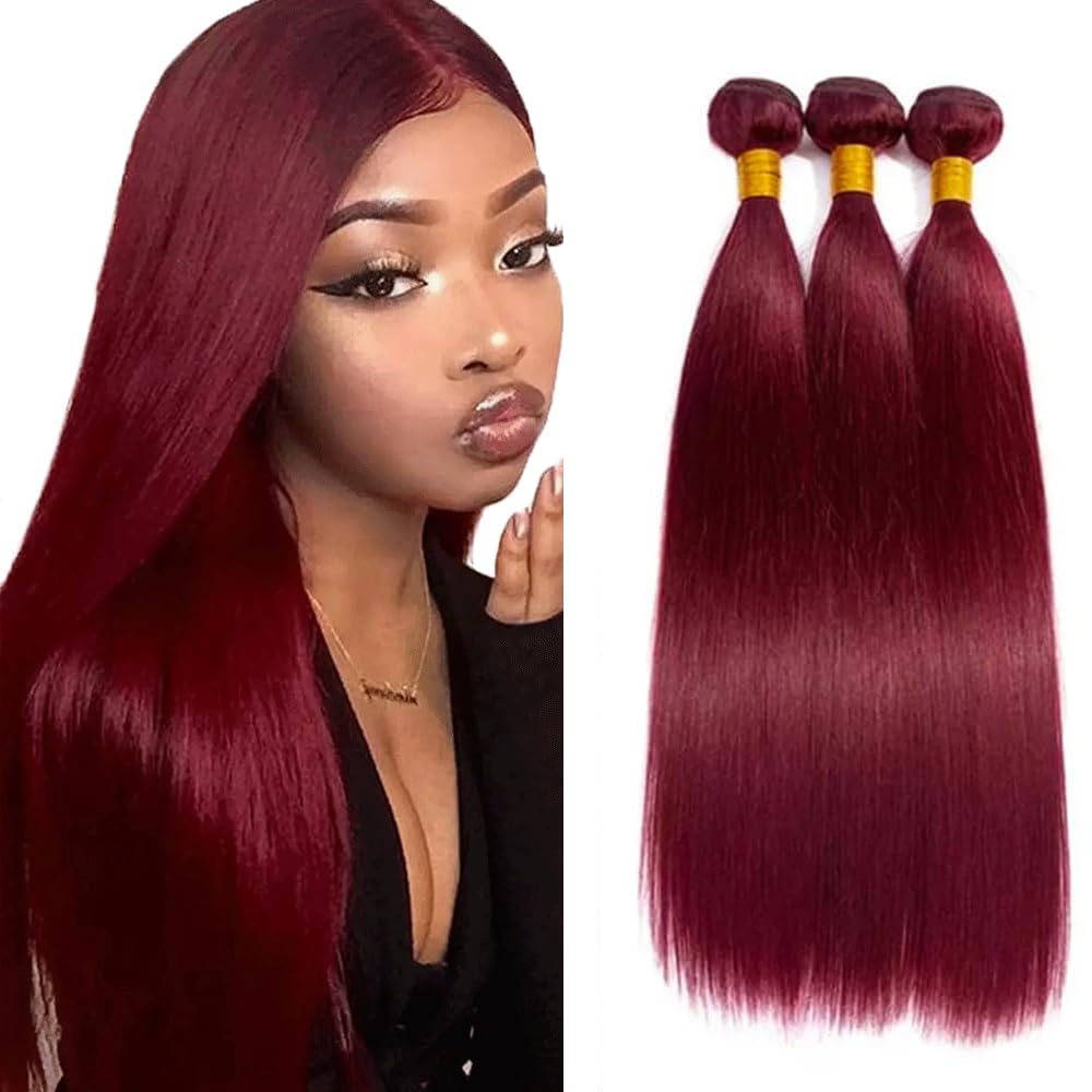 30 32 34 Inch 99J Bundles Human Hair Dark Burgundy Straight 3 Bundles 150g 8A Brazilian Virgin Hair Double Weft Red Bundles Human Hair Extensions