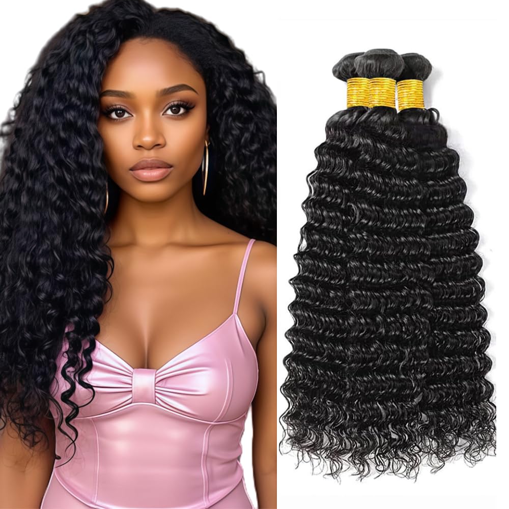 Deep Wave Bundles Deep Wave Human Hair Bundles Color 1b Black Bundle Human Hair Curly Wet And Wavy Bundle 22 24 26 Inch 150g