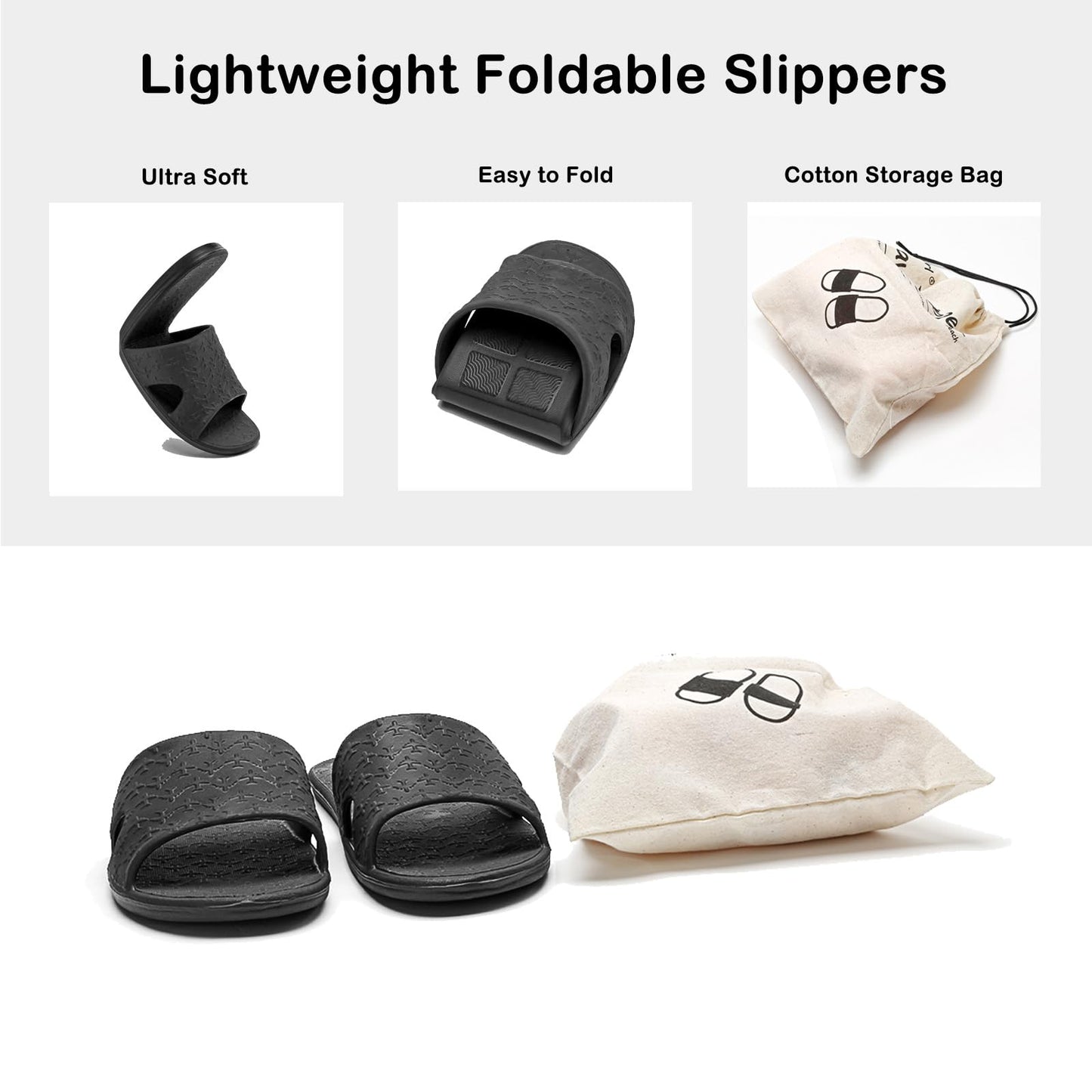 Anmerl Travel Slippers for Women and Men, Portable Foldable Slippers with Cotton Storage Bag, Soft Comfy Non-Slip Quick Dry House Bathroom Shower Shoes Spa Gym Swimming Beach Sandals