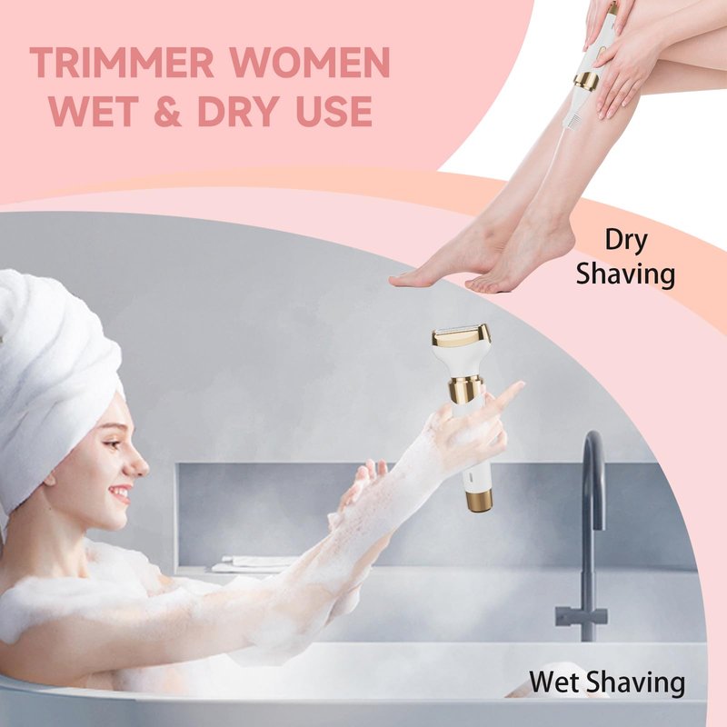 Electric Razor for Women,4 in 1 Womens Shaver Electric Bikini Trimmer Pubic Hair Removal Wet & Dry Painless Shaver for Legs Underarms Eyebrow Face Nose and Bikini Grooming Kit for Women 3021 White