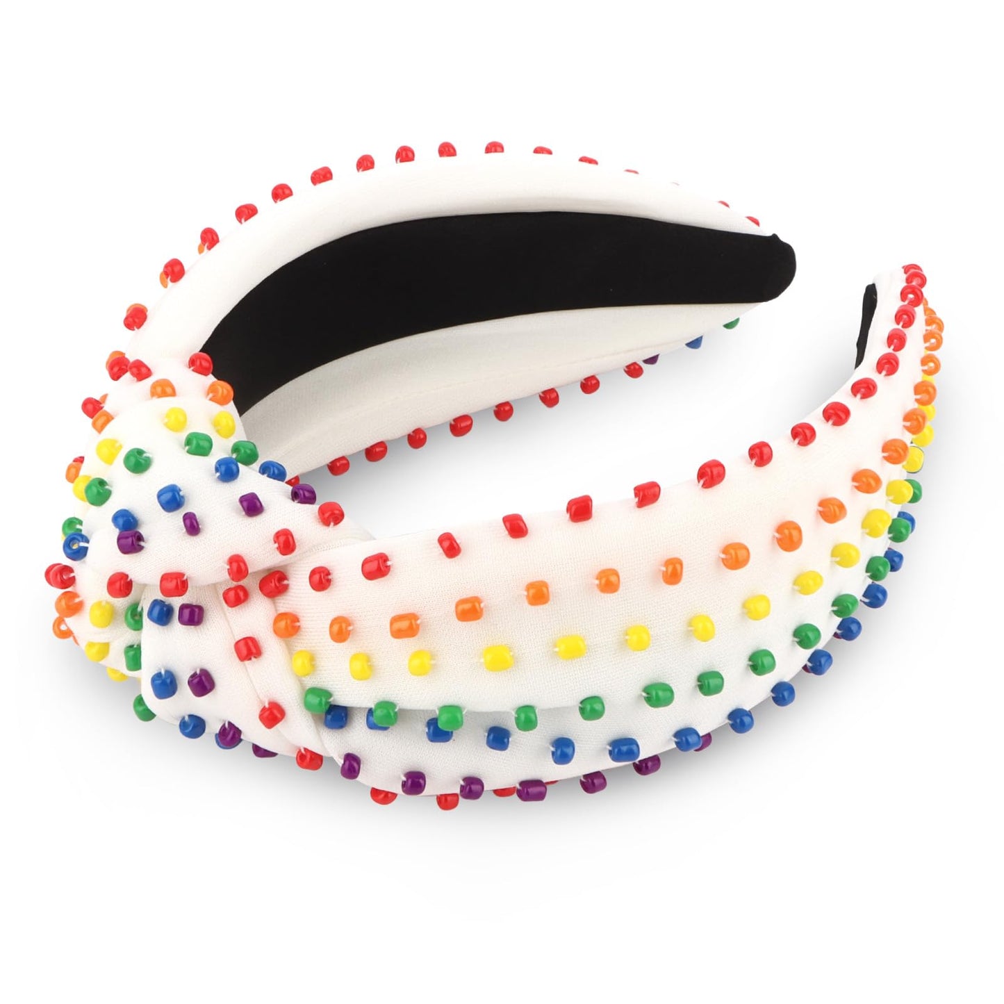 YISSION Rainbow Beaded Knotted Wide Headband for Adults - Colorful Pride Festival Hair Accessory for Parties, Celebrations & Daily Wear