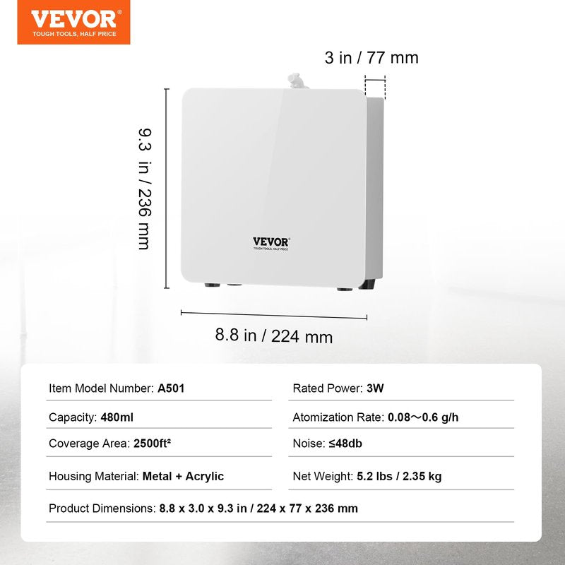 VEVOR Scent Air Machine for Home, 480ml Bluetooth Smart Essential Oil Diffuser with Cold Air Tech, Waterless Scent Diffuser Cover Up to 2500sq.ft for Business Office, Hotel, Spa, Large Room