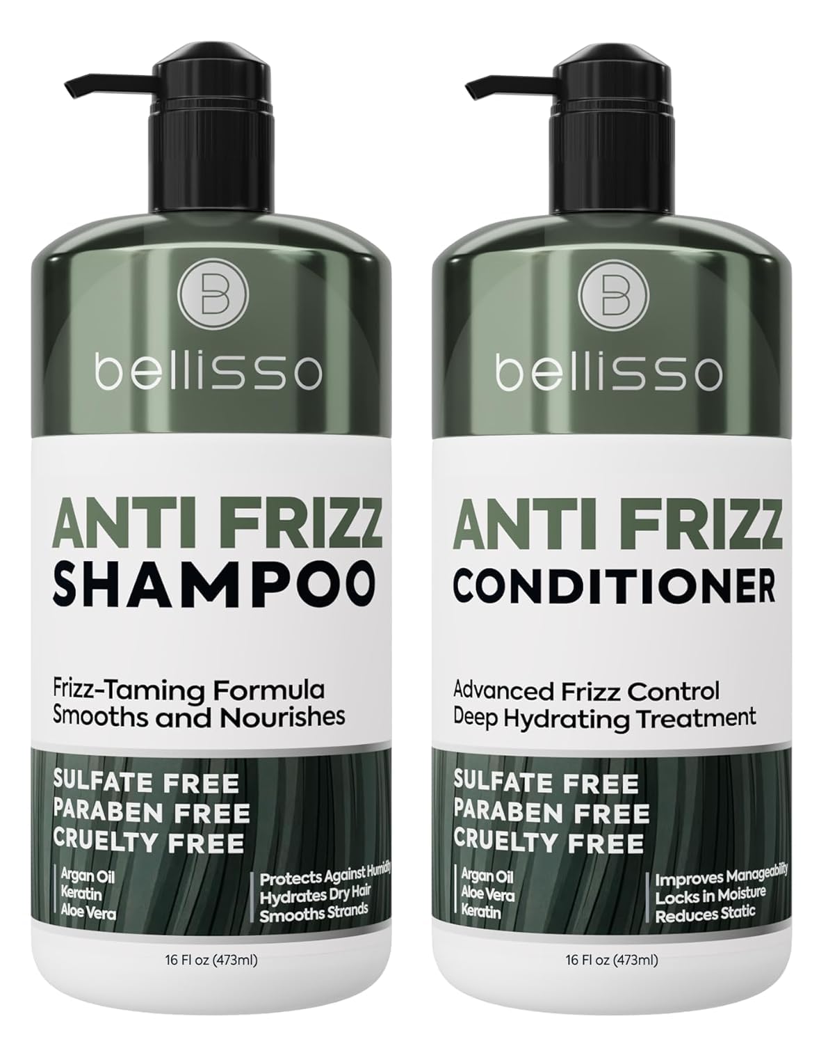 Anti Frizz Shampoo and Conditioner Set - Sulfate Free Hair Care Products for Women and Men - Frizzy Hair Control - Hydrating, Smoothing Salon Moisture - Paraben Free Formula - 16 Fl Oz (Set of 2)