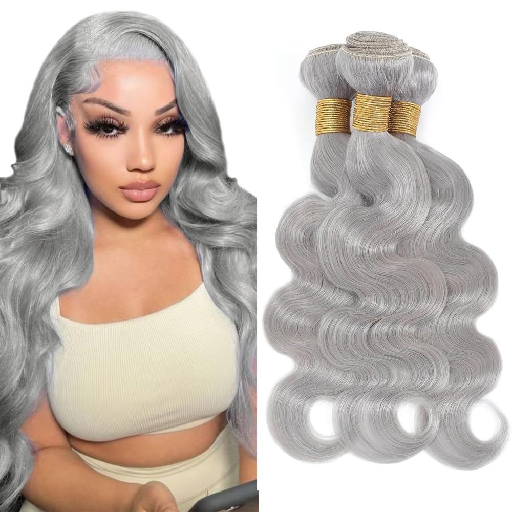 Grey Human Hair Bundles Gray Body Wave Bundle Silver Human Hair 3 Bundles 20 22 24 Inch 300g Brazilian Remy Gray Bundle