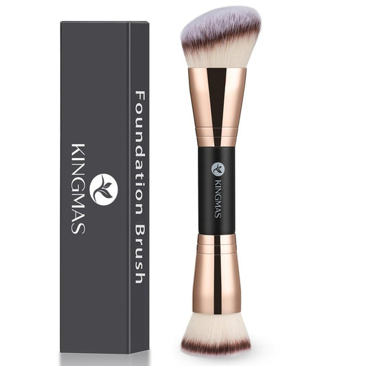 Foundation Brush - Premium Double-Ended Contour Makeup Brush for Blending Liquid & Powder | Flat & Angled Round Top