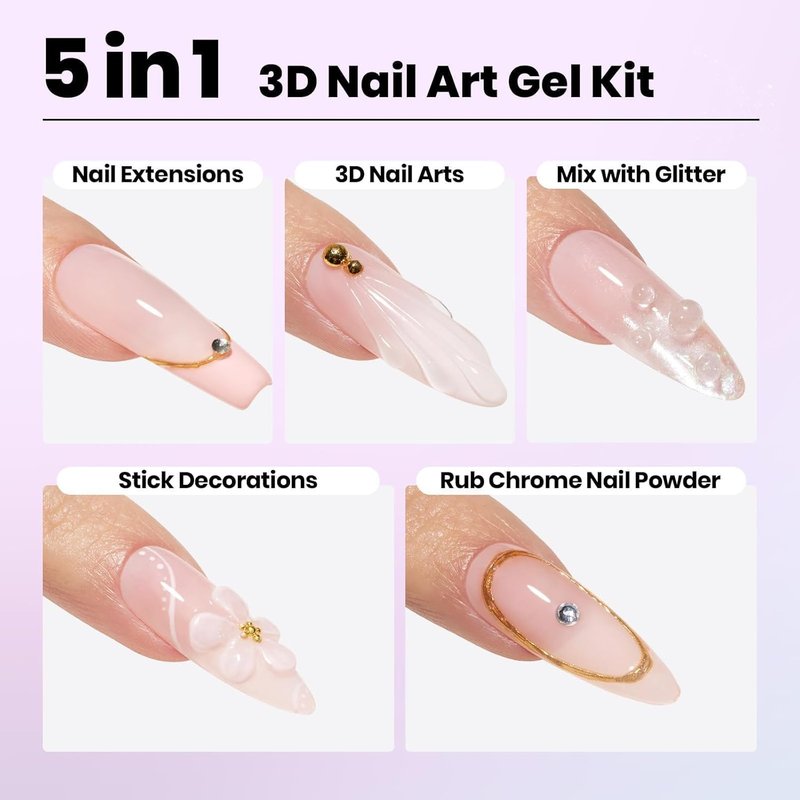 Beetles 3D Gel Nail Art Kit - 1oz Clear Builder Gel for DIY Nail Sculpting | Non-Sticky, 5-in-1 Formula, Perfect for Beginners