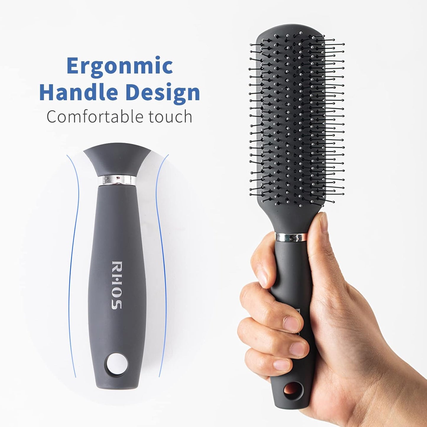 Hair Brush for Men - Detangler Styling Brush with Nylon Bristles | Gray, Ideal for Wet & Dry Hair