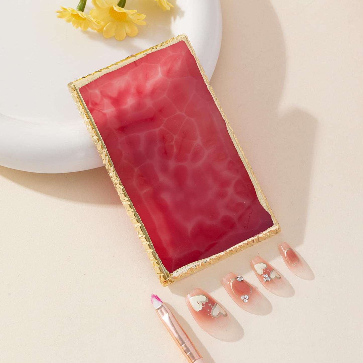 Waldd Resin Nail Art Palette Nail Polish Palette Nail Palette Nail Pallet for Nail Art (Red)