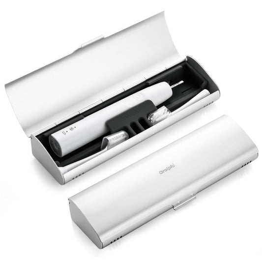 Oralphi Aluminum Electric Toothbrush Travel Case, 2 in 1 Travel Toothbrush Holder for Oral B/Oral-B Pro 1000 1500 5000 7000 and Most Electric Toothbrush for Traveling, Removable Silicone Liner-Silver