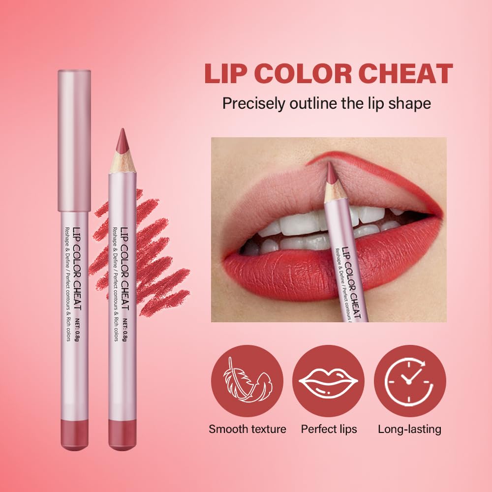 2-in-1 Lip Makeup Kit, 4-Color Lip Liner Pencil Set & Lip Plumper Gloss, Long-Lasting Nude Lip Colors for All Skin Tones, Complete Lip Contour & Plumping Set for Women