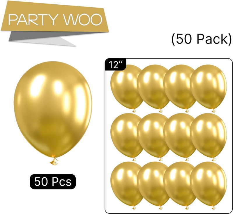Gold Latex Helium Balloons - 50pcs 12 Inch for Birthday, Wedding, Baby Shower & More | Elegant Gold Party Decorations