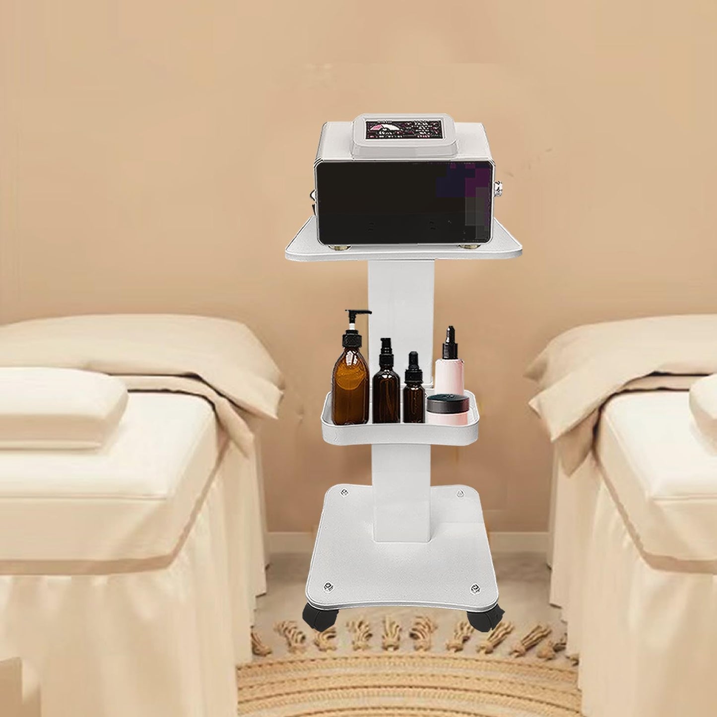 FUMOLEER Esthetician Cart, 3 Tier Beauty Rolling Trolley with Rotation Wheels, Aluminum Alloy Tray Rolling Cart for Hair Salon, Spa Salon Beauty Machine Storage