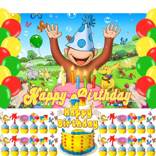 Cartoon Monkey Birthday Backdrop Banner - 59x35.4 inches Kids Party Decor