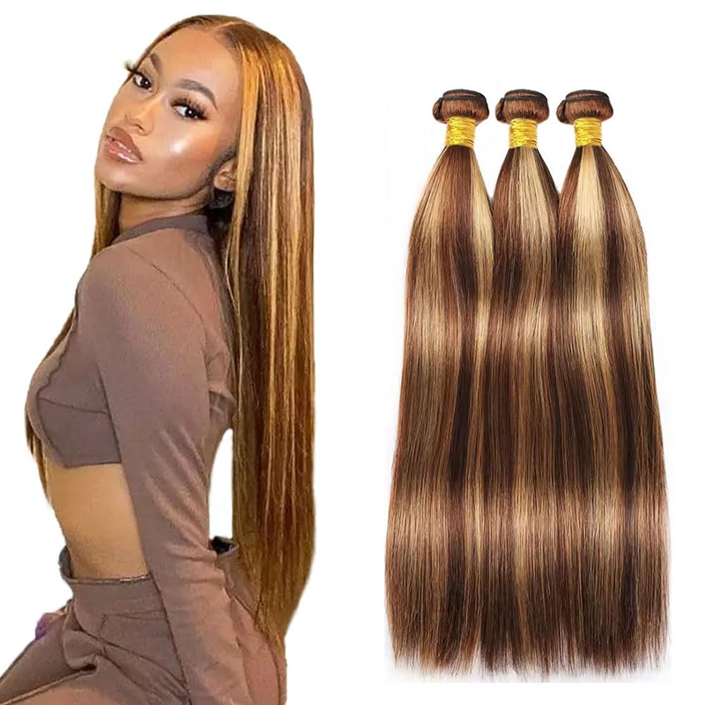 Color 27 Bundles Human Hair Blonde Straight Bundle Highlight 3 Bundles 24 26 28 Inch Brazilian Virgin Hair Extensions