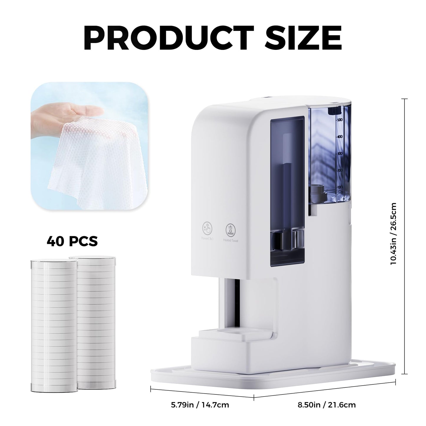 Hot Towel Dispenser, Hot Towel Warmer Heated Face Towel Machine（Spa Hot Towel Warmers + 40PCS Towels), 55°C Constant Temperature, Auto Heating & Dispensing, 12Hours Standby, Voice Alerts