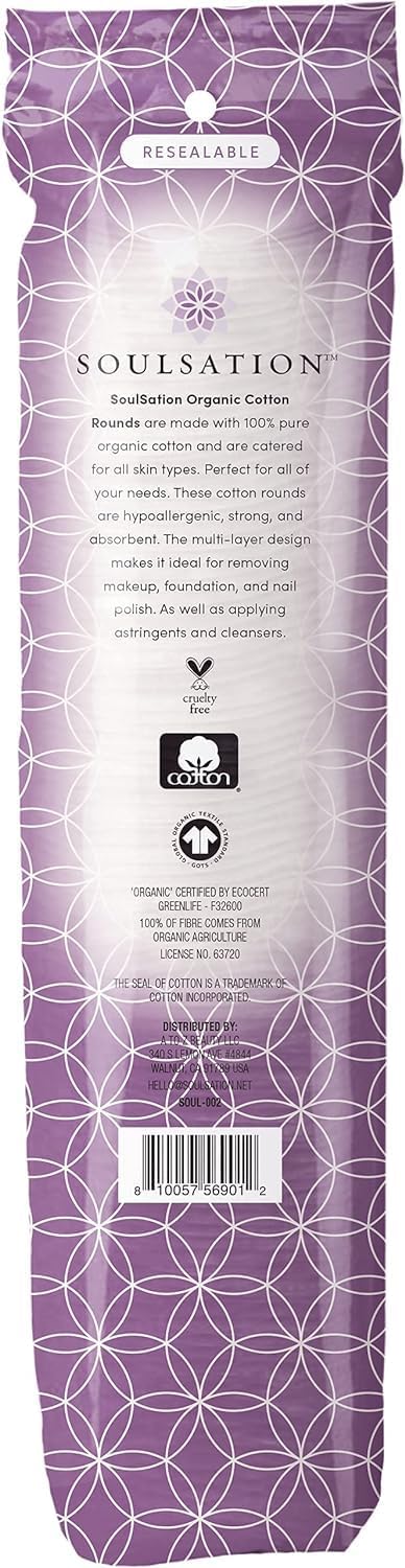 Organic Cotton Rounds - Lint-Free Makeup Remover Pads, 1200 Count | Eco-Friendly & Soft