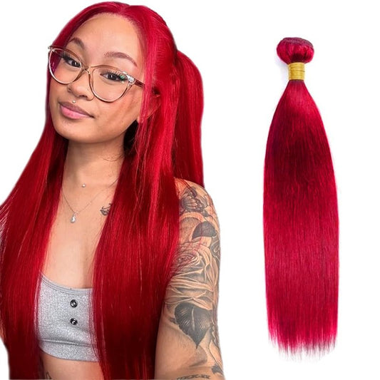 34 Inch GveoXvo Red Straight Bundles Burgundy Bundles Human Hair Unprocessed Virgin Crimson Red Straight Bundle Hair Weave