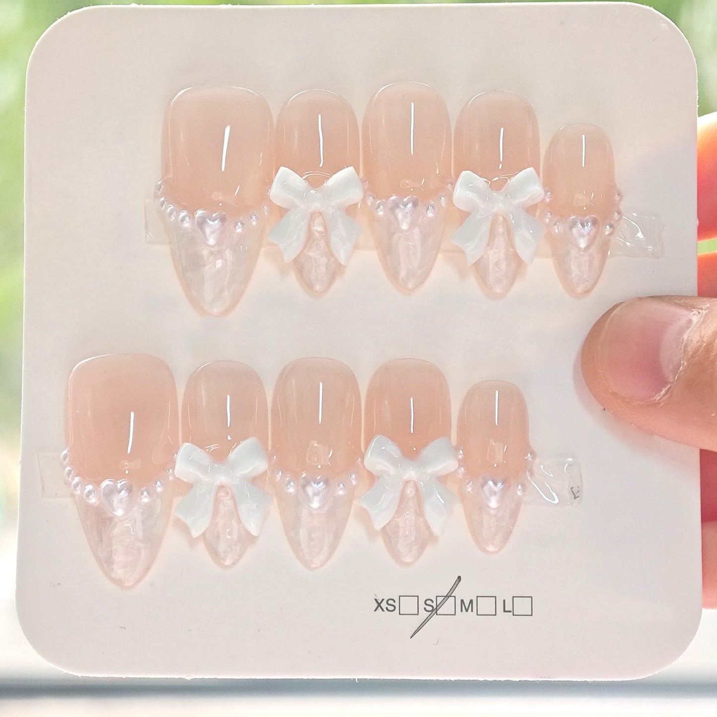 French Tip Press-On Nails - 24Pcs Medium Almond Colorful Star Design | Spring Flower Acrylic Manicure