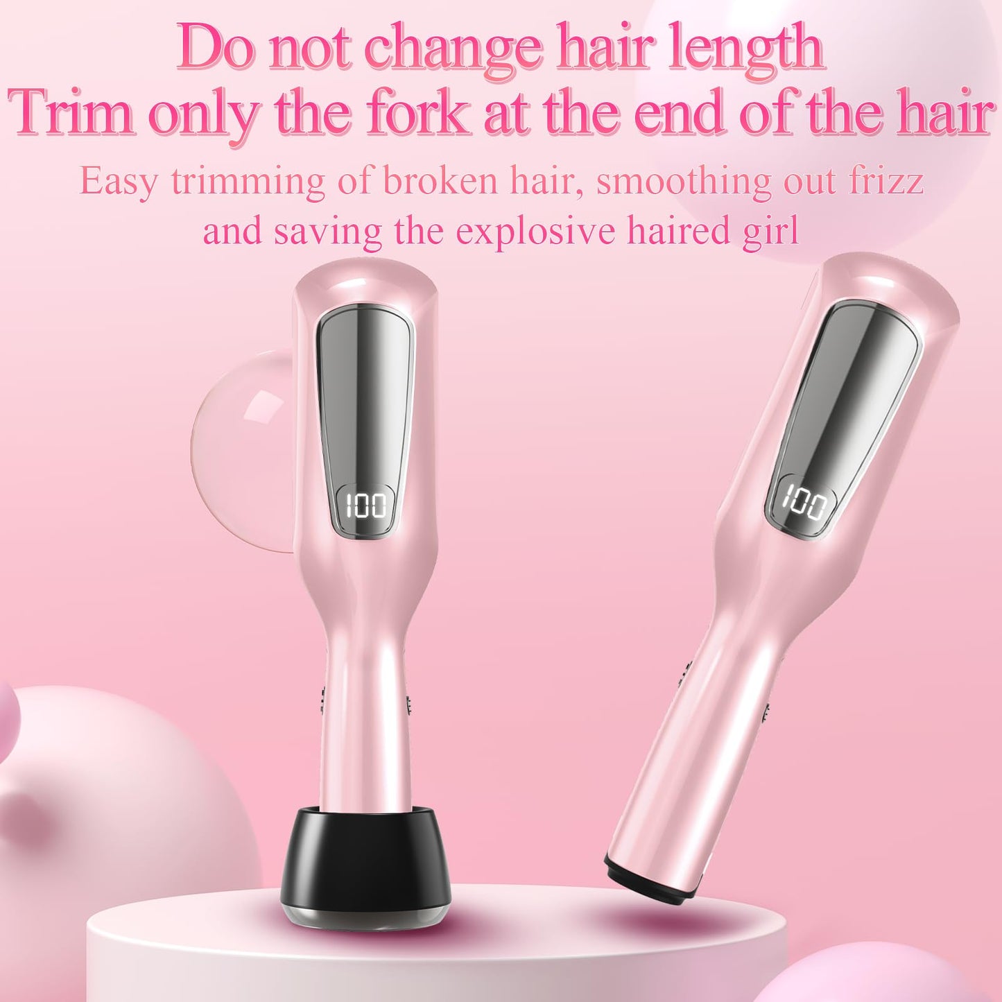 KYFIU Hair Trimmer Automatic Home Care Clipper 2-in-1 for Dry Damaged Splitting Broken Brittle Straight Curly Frizzy Beauty Styling-Pink