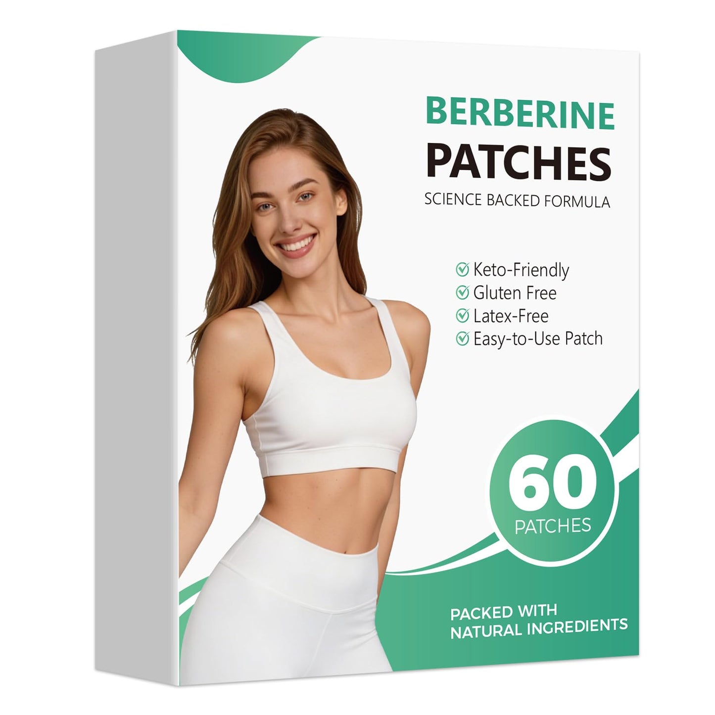 Berberine Patches for Women & Men, Advanced Natural Formula with L-Glutamine, Cinnamon & Pomegranate, 60 Count (1-Pack)