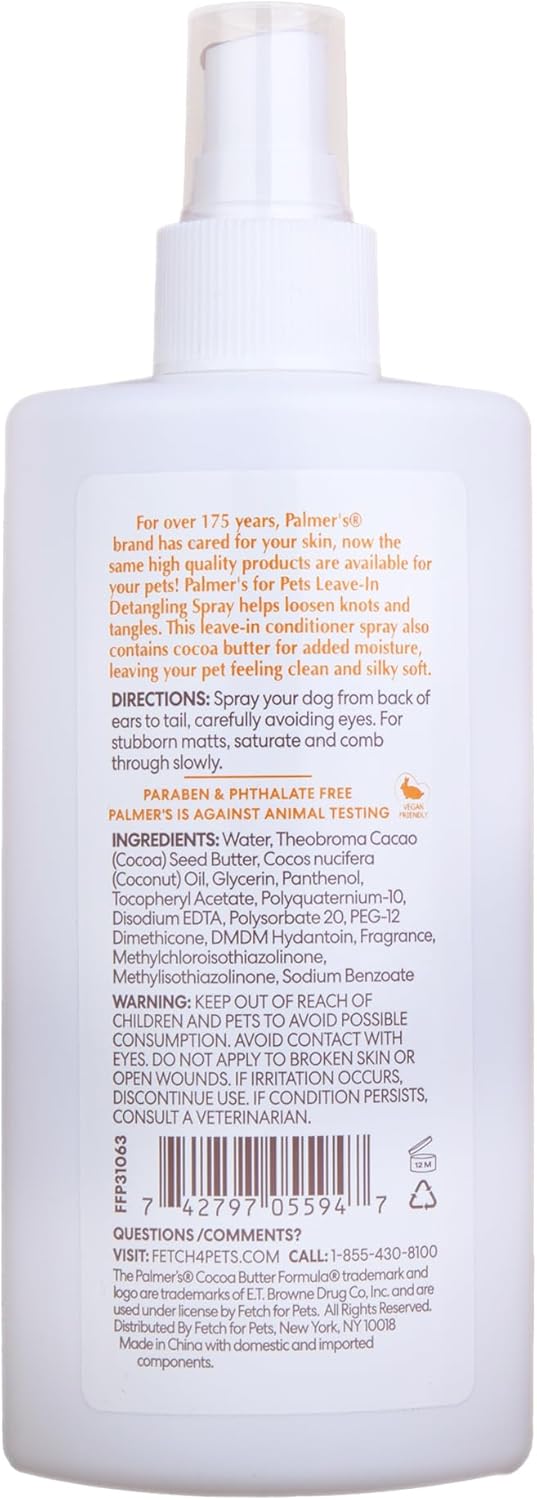 Palmer’s for Pets Detangling Leave-In Spray - Cocoa Butter Dog Conditioner with Vitamin E | 8 Fl Oz