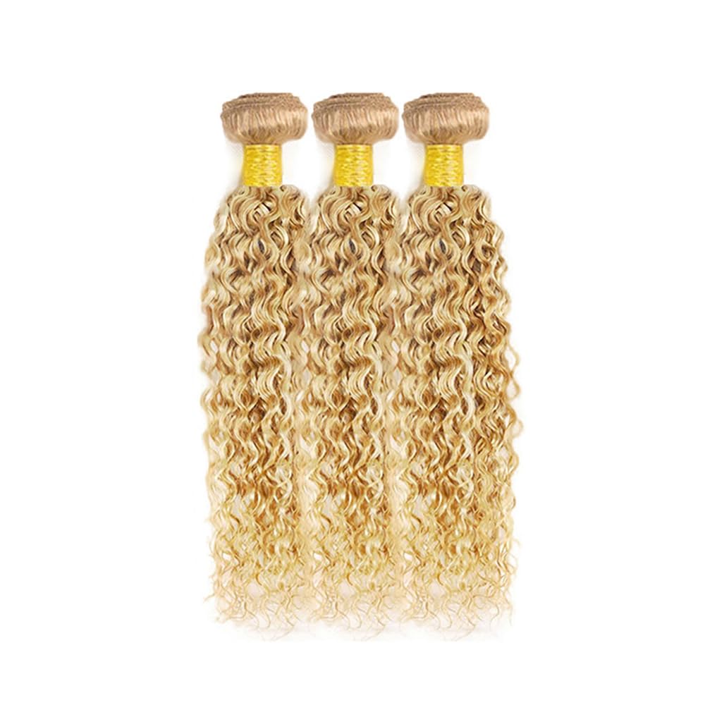 DiexrLamx P27/613 Human Hair Bundles Honey Blonde Curly Bundle 24 26 28 Inch 150g 8A Brazilian Virgin Hair 3 Bundle Blonde Highlight Curly Bundle
