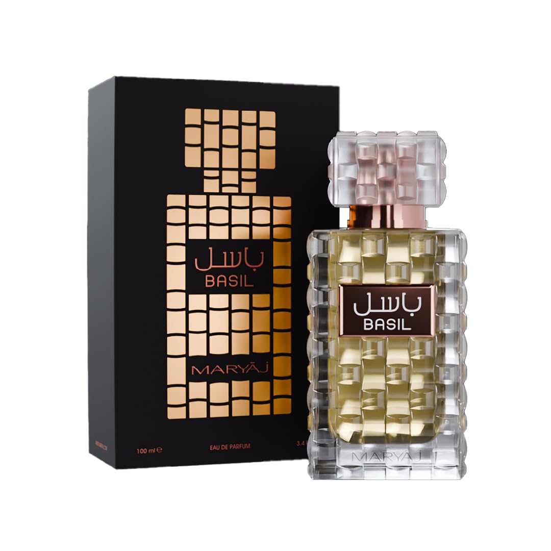 Maryaj Basil - Long Lasting Perfume for Men and Women - Musk Cologne for Men and Women - Bergamot, Elemi, Amber Fragrances - Eau de Parfum - 3.4 oz.