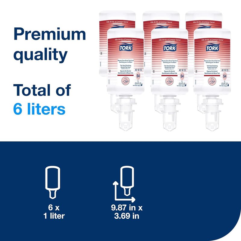 Tork Hand Sanitizing Foam - Alcohol-Free, Gentle Formula | 6 x 1L Bottles