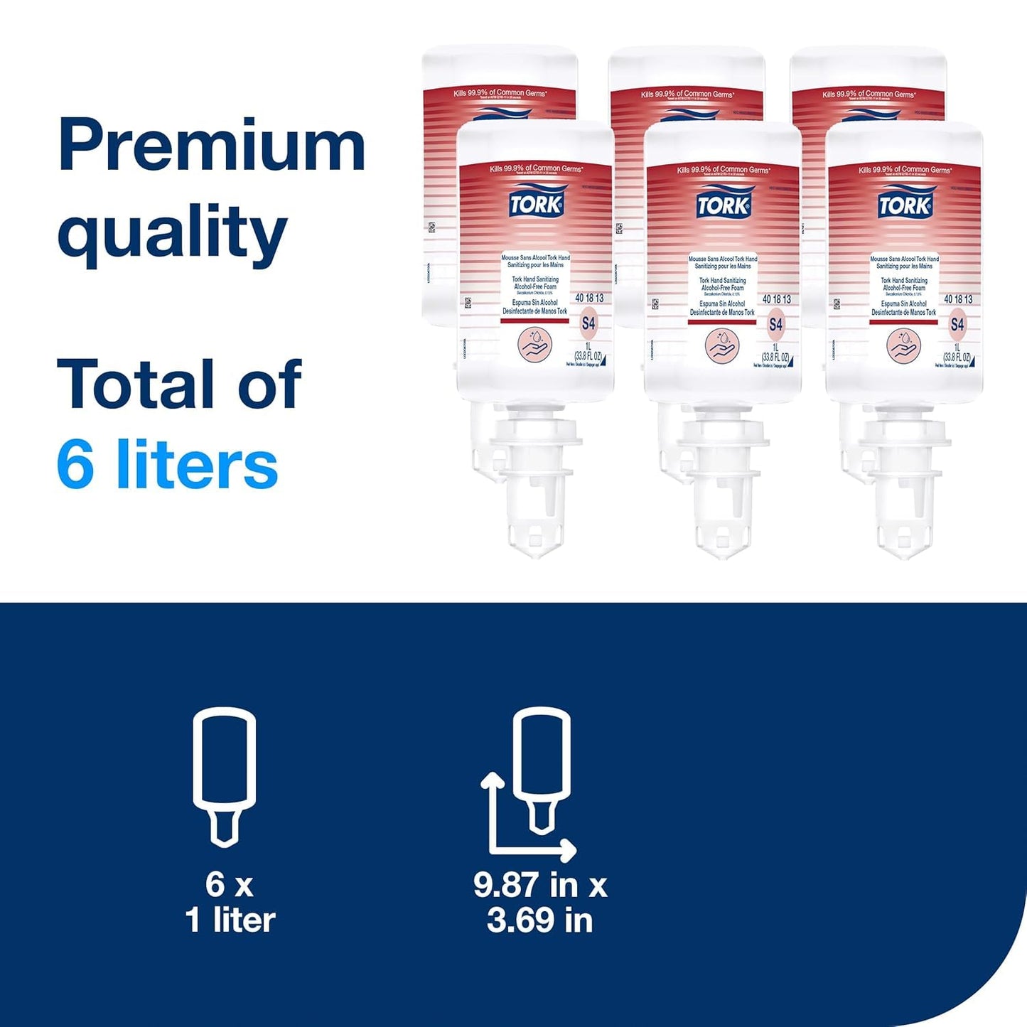 Tork Hand Sanitizing Alcohol-Free Foam S4, Alcohol-Free Alternative, 6 x 1L, 401813 (Formerly 401213)