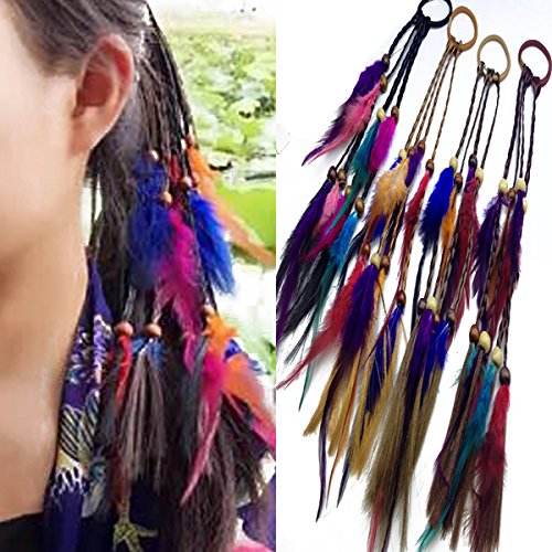 4PCS Handmade Boho Feather Hair Bands - Stylish Hair Accessories