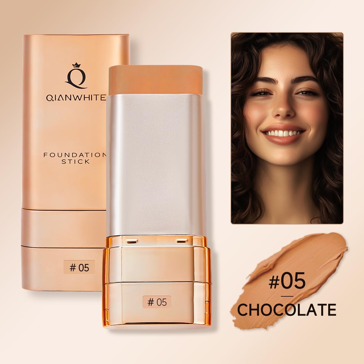 Foundation Stick for Mature Skin - Buildable Light to Full Coverage Makeup | Dual-Ended with Brush - Natural Dewy Finish (Chocolate)