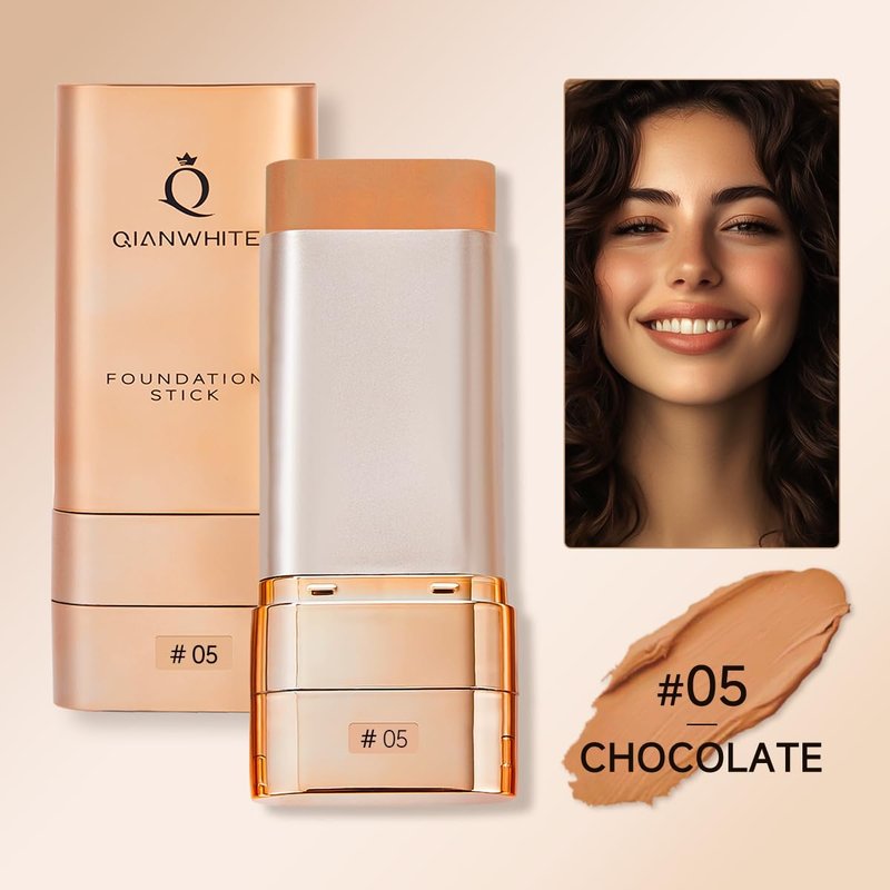 QIANWHITE Korean Foundation Stick for Mature Skin, Waterproof Natural Nude Full Coverage Foundation Makeup Concealer, Double Head Foundations Make Up Sticks with Brush for All Skin (#05 CHOCOLATE)