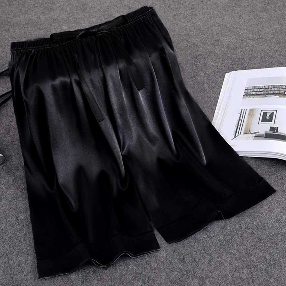 SIHA Mens Pajama Pants,Satin Pajama Boxer Shorts with Elastic Waistband,Pajama Pants for Men Black XL