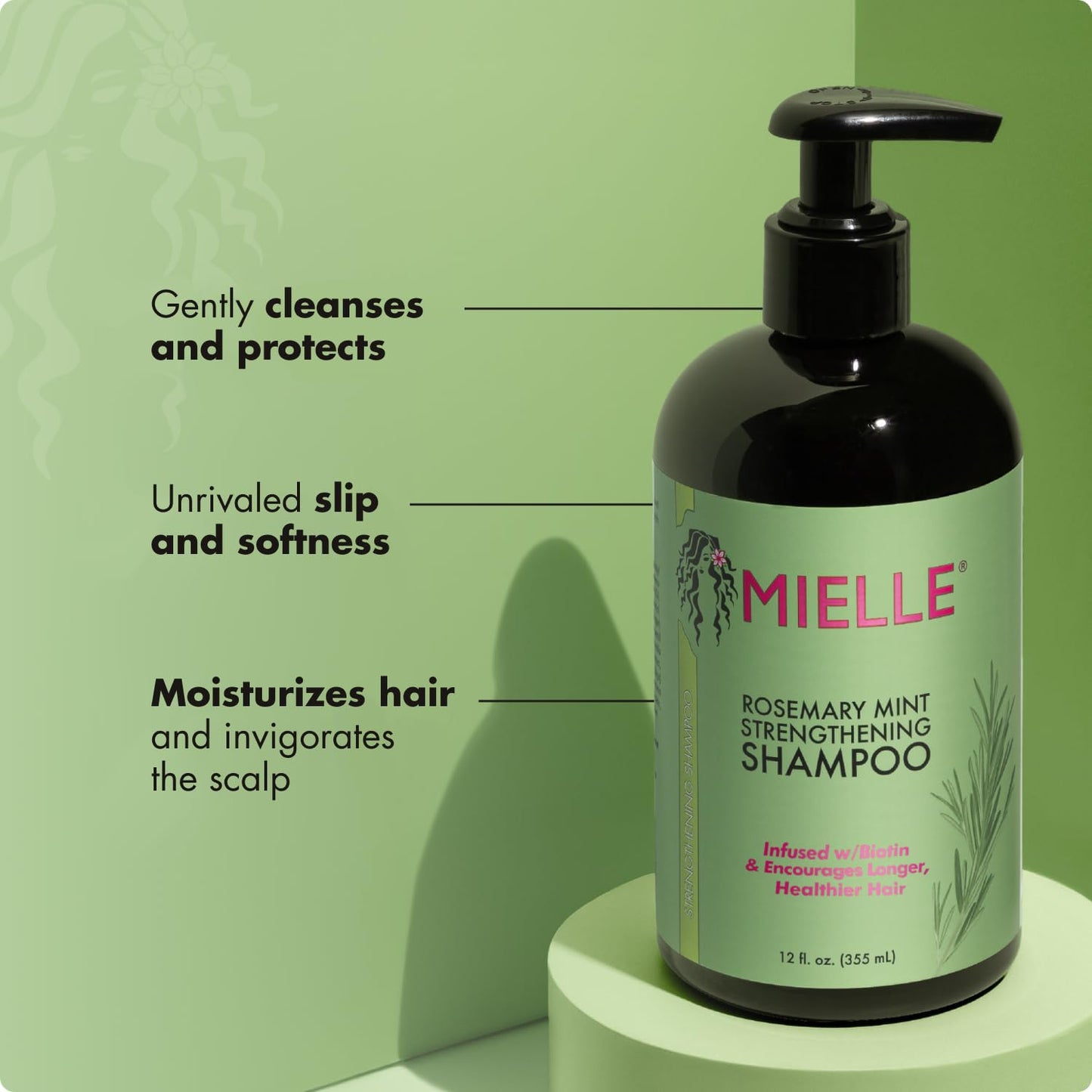 Mielle Organics Rosemary Mint Biotin Shampoo - Strengthening & Moisturizing Hair Care for All (12 oz)