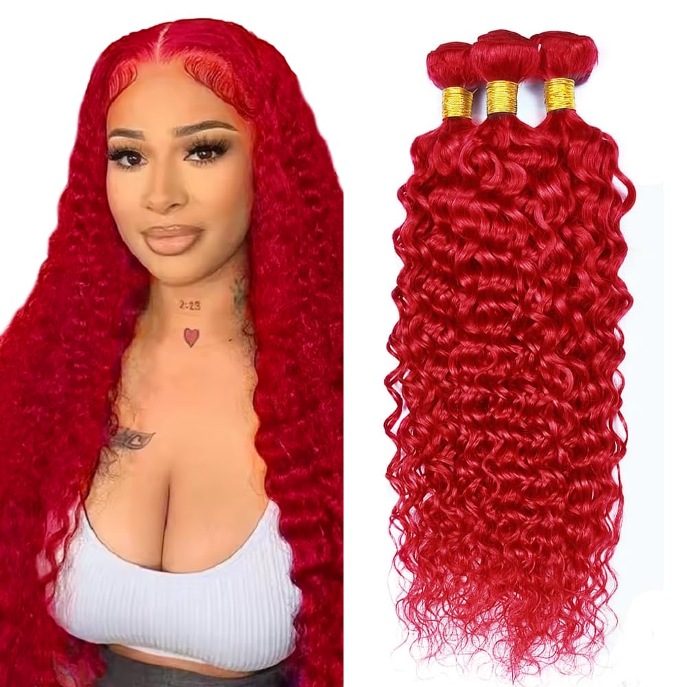 28 30 32 Inch Red Human Hair Bundles Burgundy Bundles Mixed Length Brazilian Virgin Wine Red Water Wave Bundle Hair Extensions 300g