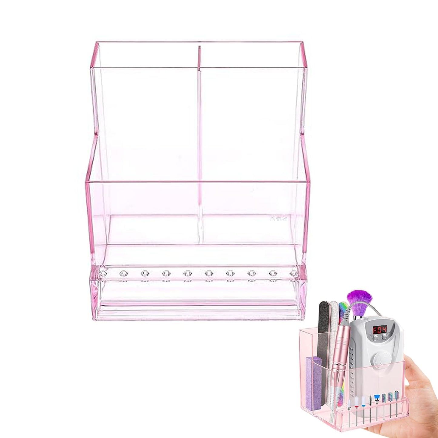Sealhuan Mini Nail Drill Machine & Storage Box, Professional Nail Art Polishing Grinding Drill Bit Holder Display Organizer