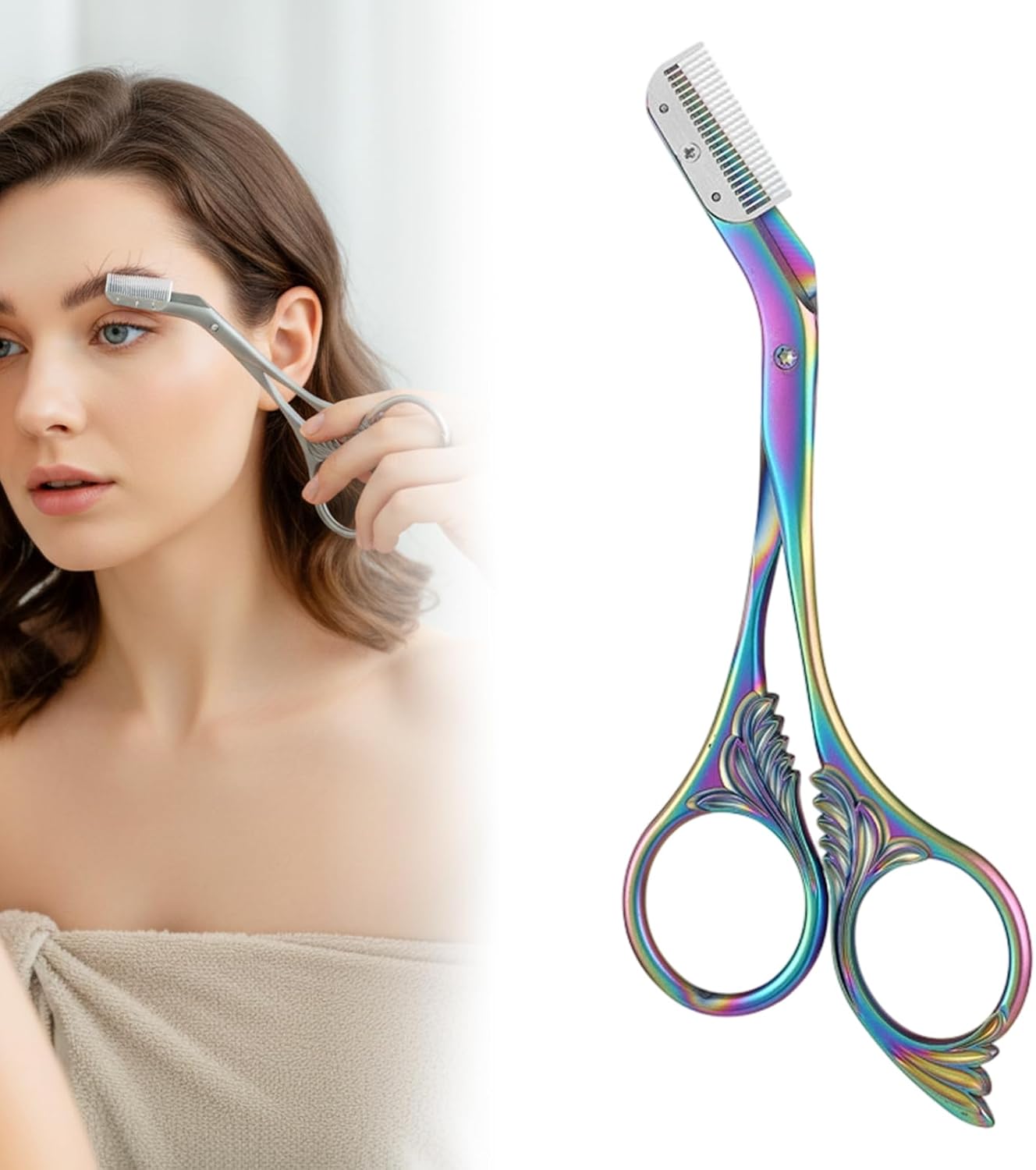 Eyebrow Trimmer Scissors - Stainless Steel Precision Cutter for Hair Removal | Grey