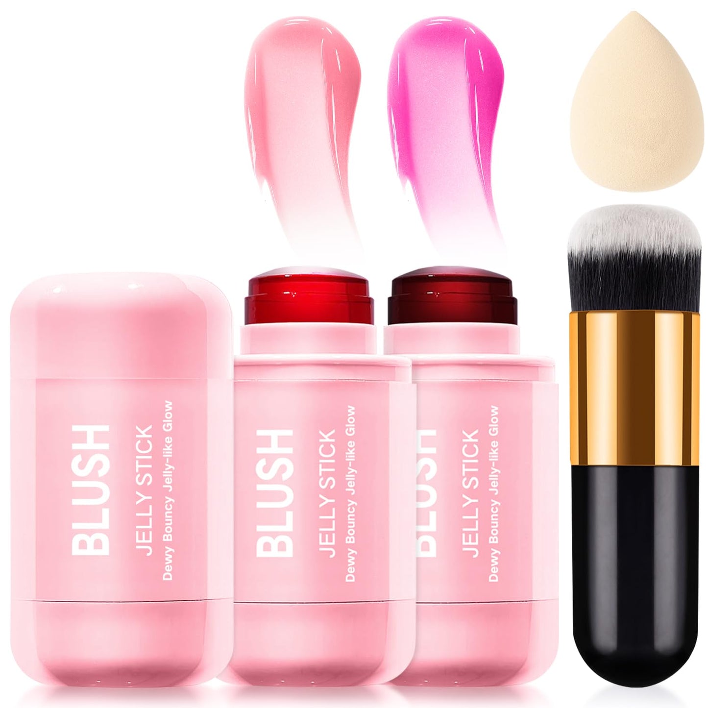 Jelly Blush Contour Stick Set - 3 Pcs Lightweight Waterproof Makeup for Cheeks, Eyes & Lips | Dewy Finish Trio