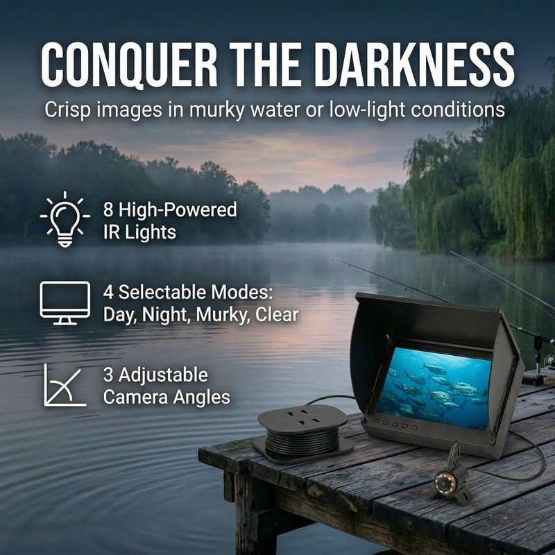 Takkicept Underwater Fishing Finder Camera: 6'' HD 1080P OLED Display Ice Fishing Camera - 220°Wide-Angle Lens 8 IR Lights & 25m/82ft Cable - DVR Portable Fish Finder for Sea/Lake/Boat/Kayak Fishing