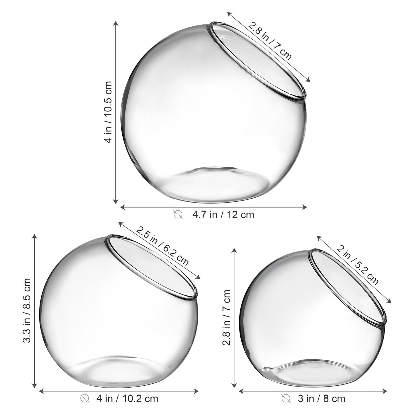 Healeved 3PCS Glass Terrariums for Plants Glass Fish Bowls Plant Terrarium Air Plant Planter Desktop Bubble Bowls Clear Vases Air Plants Holders Succulent Terrarium